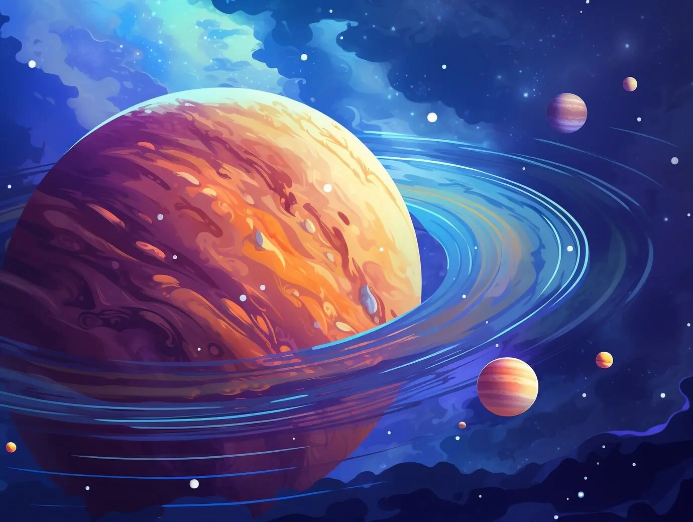 Digitale Kunst mit Galaxien und Planeten